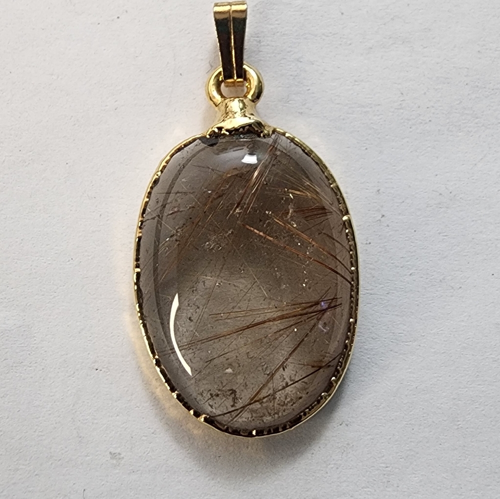 Handcrafted Gold Rutilated Quartz and Gold Pendant